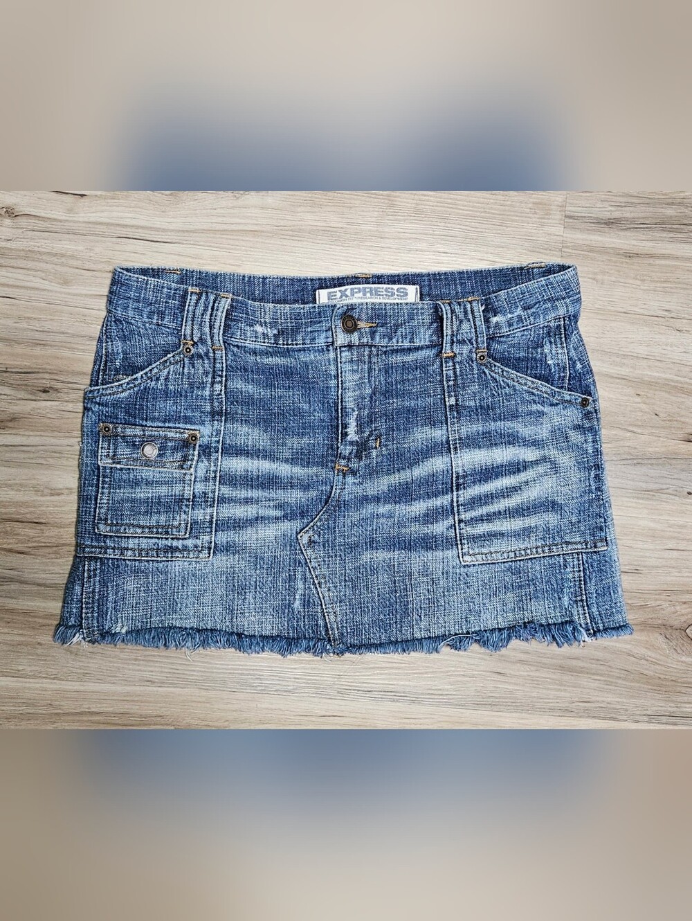 Express Distressed Light Blue Denim Mini Skirt Y2k